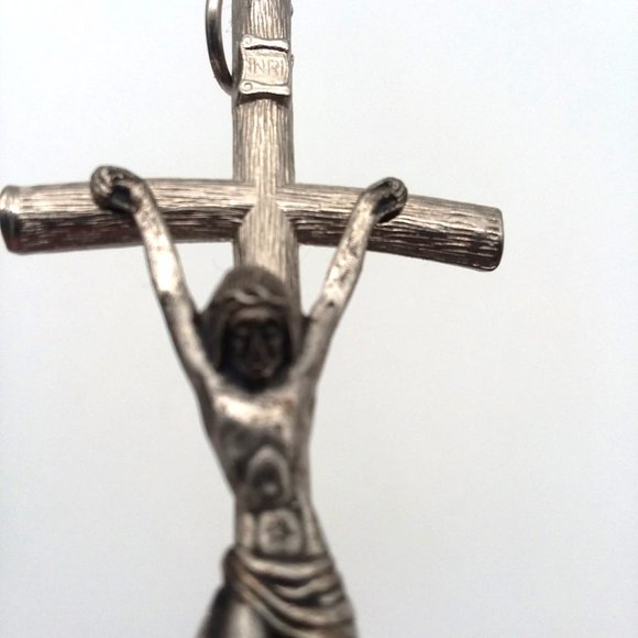Cucifix Cross VTG INRI Metal Jesus Wall Hanging Decoration Christianity Silver - Picture 3 of 5